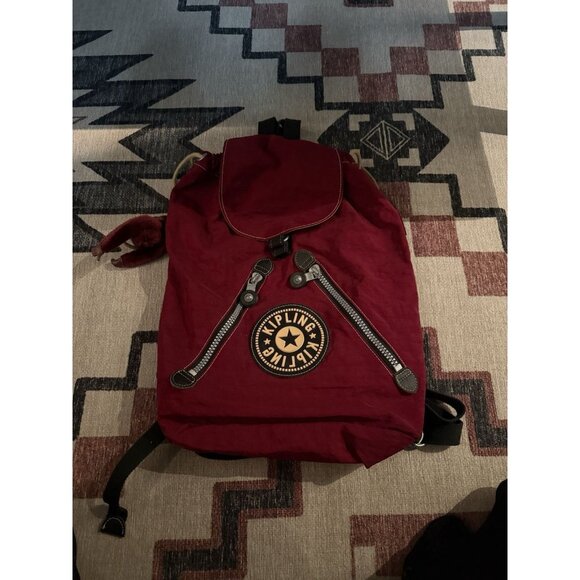 KIPLING 90’s Rare Dark Red Vintage FUNDAMENTAL Backpack Rucksack Bag - Picture 2 of 7